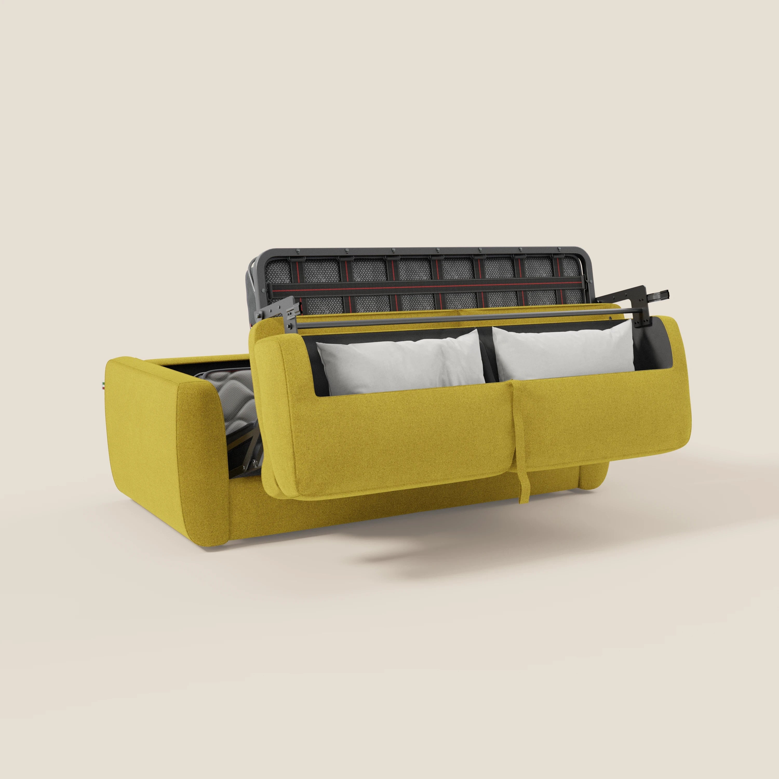 Leonida divano letto sfoderabile con materasso H18 cm e vano portaguanciali in tessuto Smacchiabile T23 giallo sole