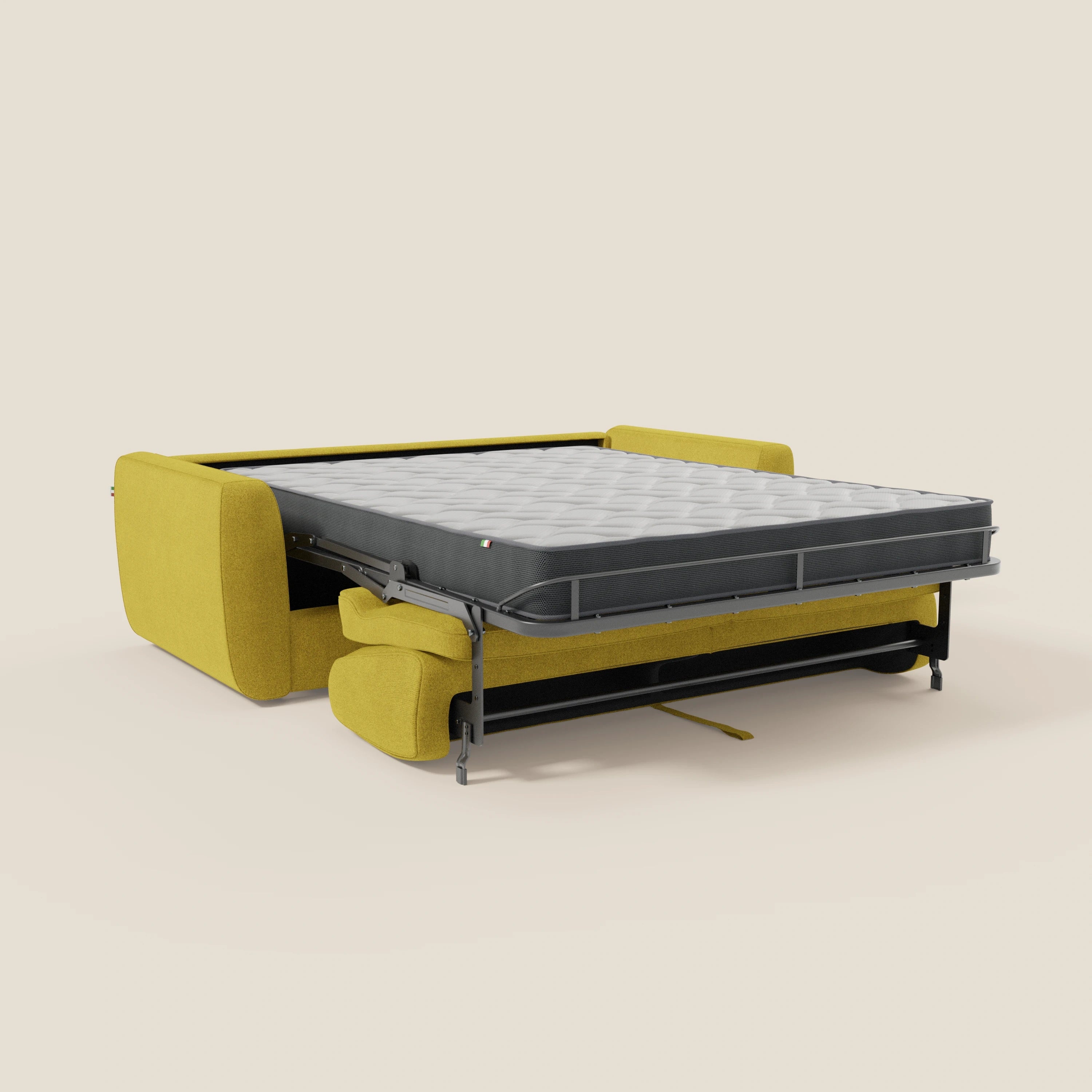 Leonida divano letto sfoderabile con materasso H18 cm e vano portaguanciali in tessuto Smacchiabile T23 giallo sole