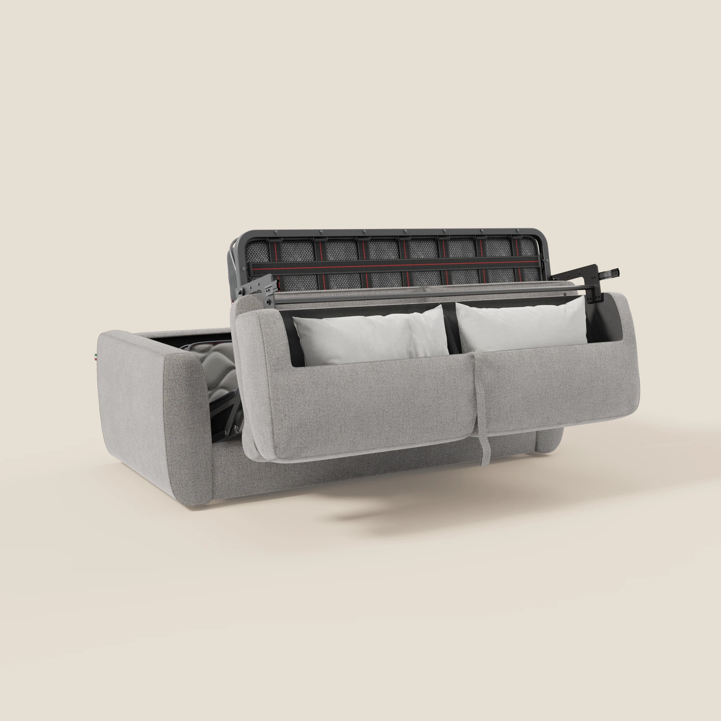 Leonida divano letto sfoderabile e materasso H18 cm - vano portaguanciali in tessuto Smacchiabile T23 grigio