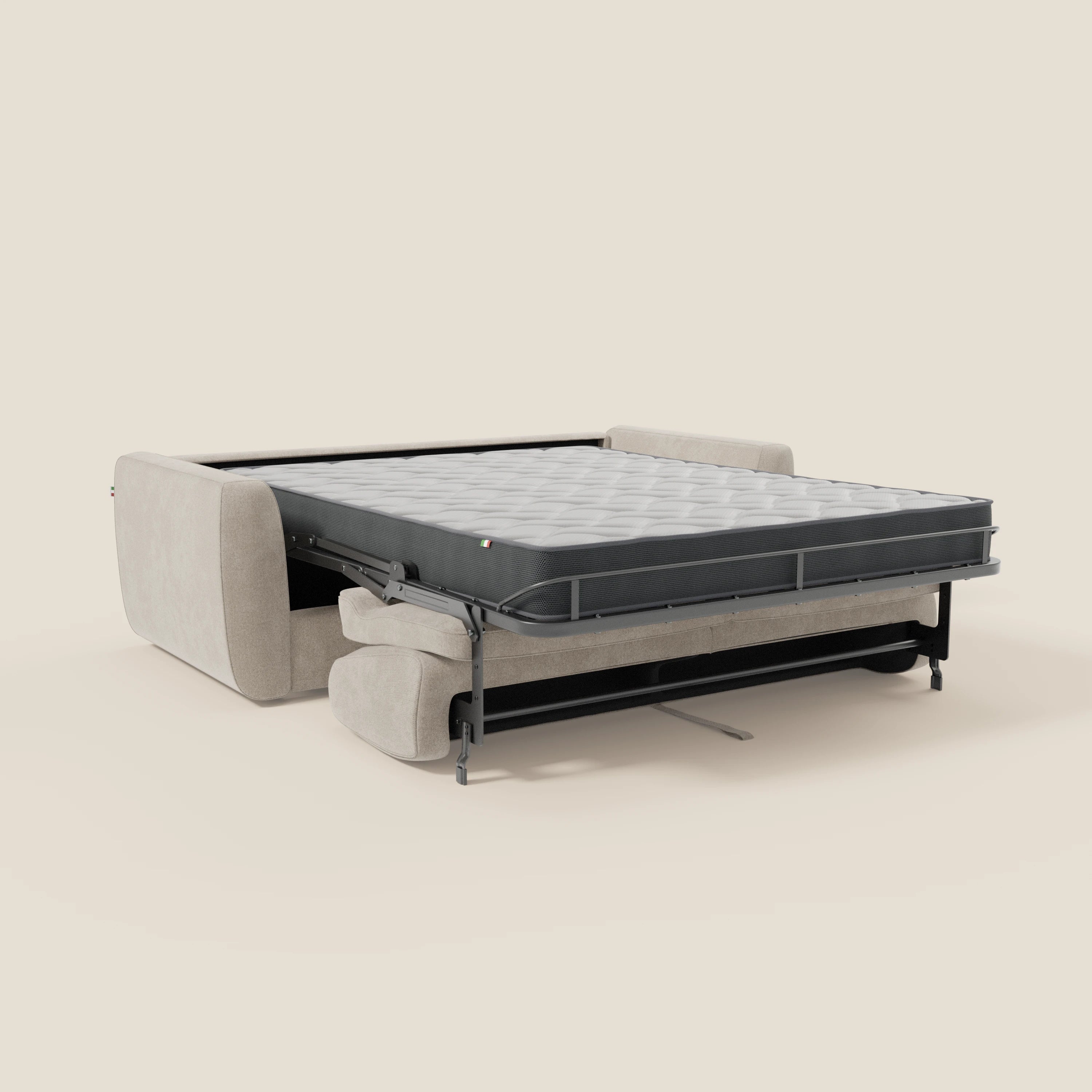 Leonida divano letto sfoderabile con materasso H18 cm e vano portaguanciali in tessuto Smacchiabile T23 panna