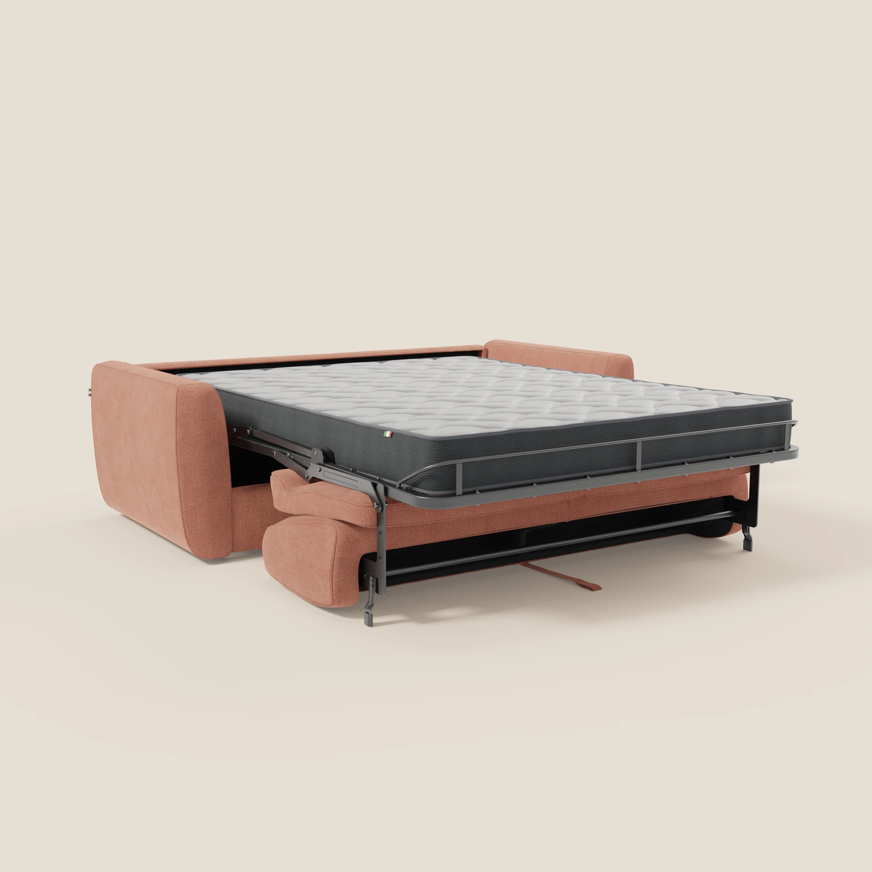 Leonida divano letto sfoderabile e materasso H18 cm - vano portaguanciali in tessuto Smacchiabile T23 pesca