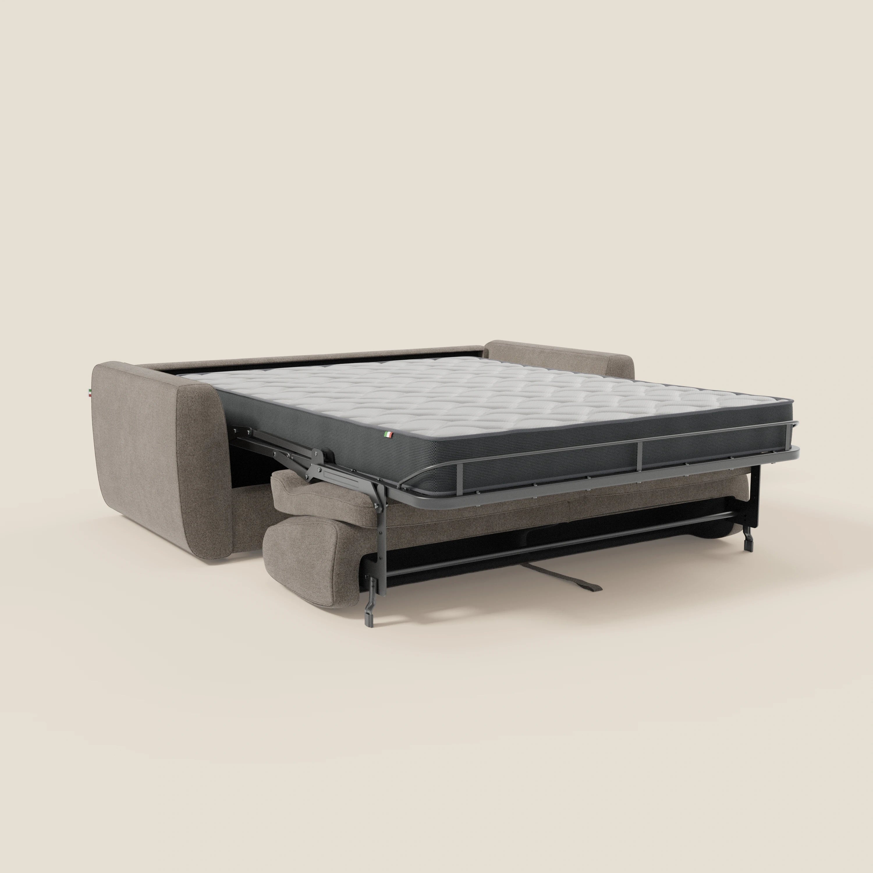 Leonida divano letto sfoderabile e materasso H18 cm - vano portaguanciali in tessuto Smacchiabile T23 talpa