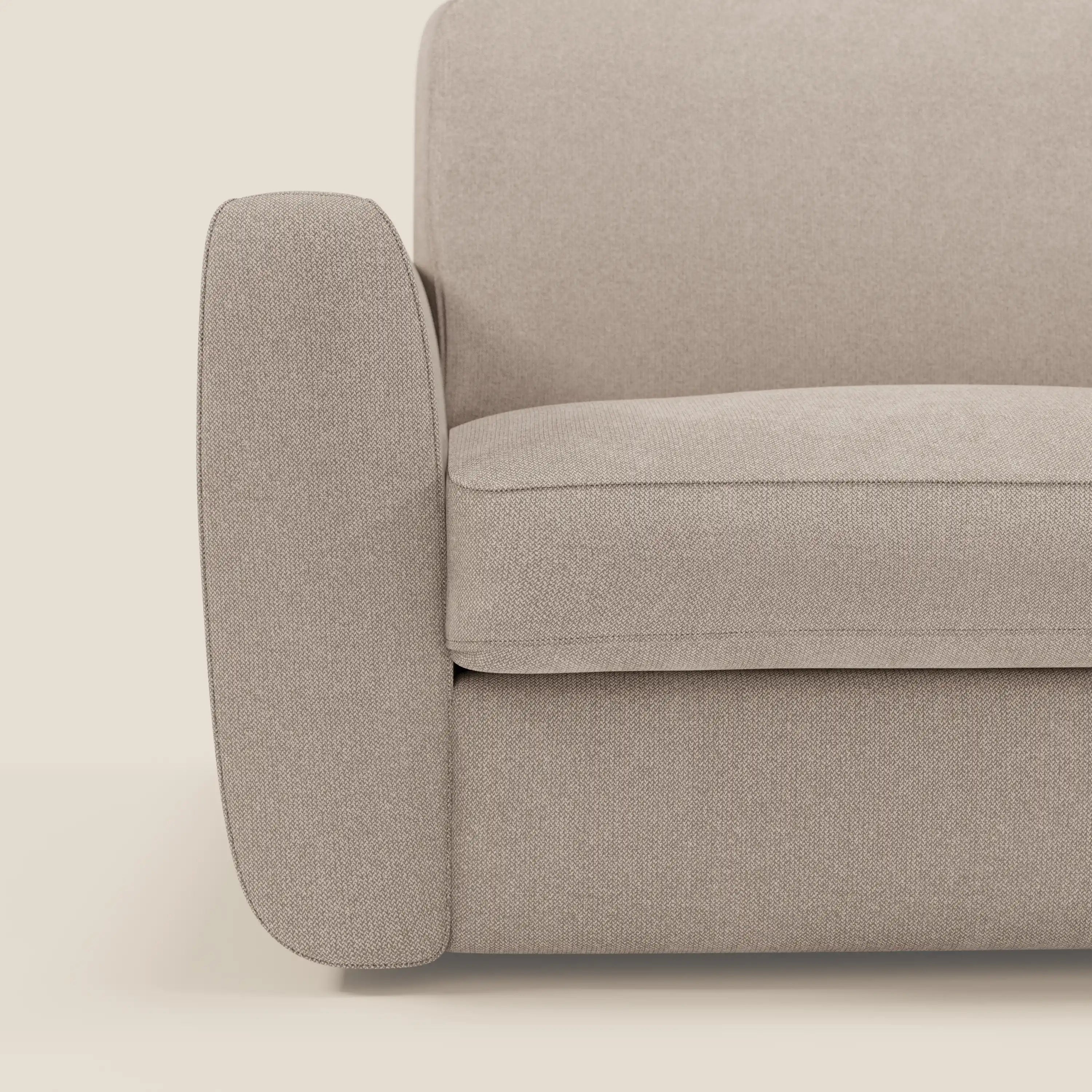 Leonida Abziehbares Schlafsofa mit Matratze H18 cm und Kissenfach aus abwaschbarem Stoff T23 graubeige