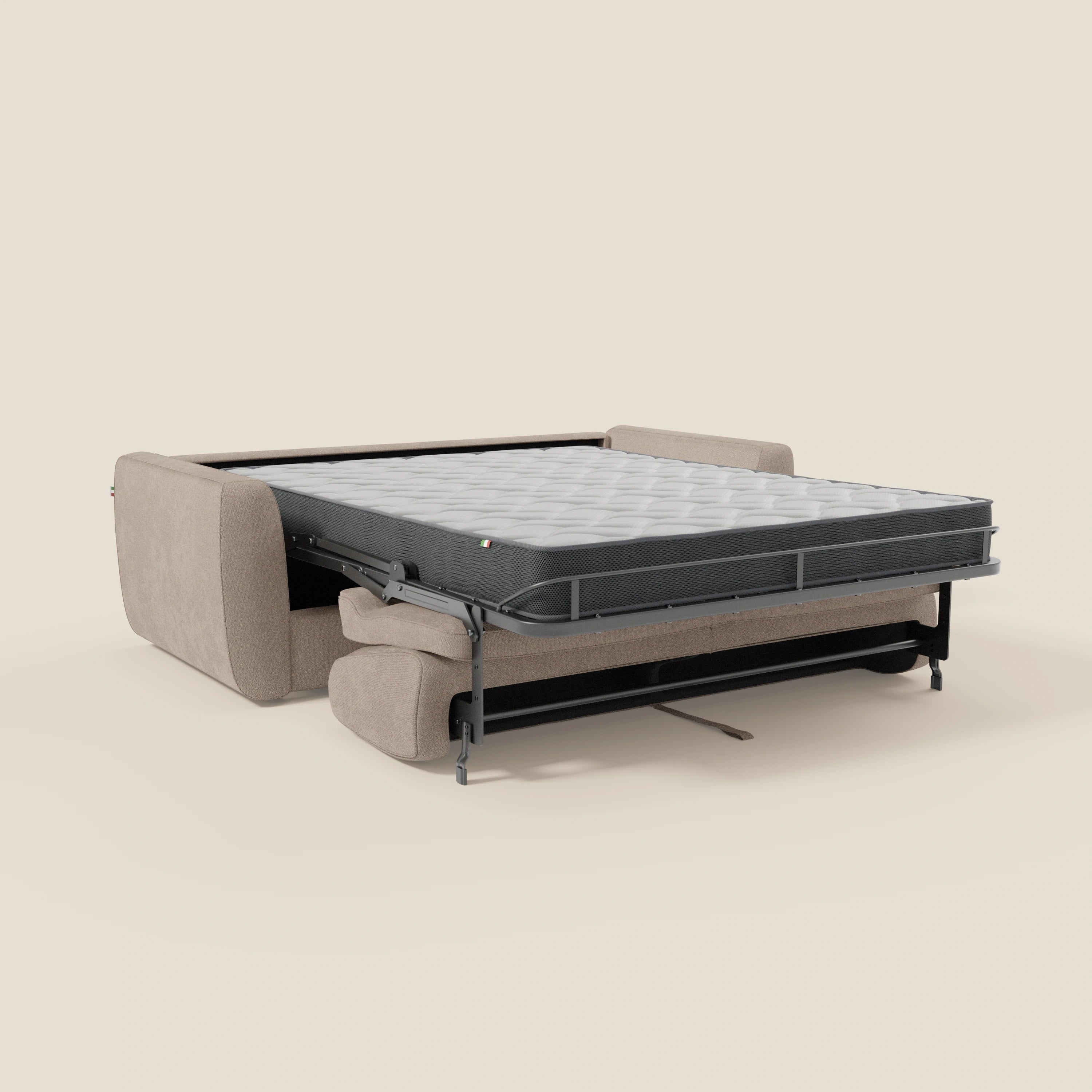 Leonida Abziehbares Schlafsofa mit Matratze H18 cm und Kissenfach aus abwaschbarem Stoff T23 graubeige