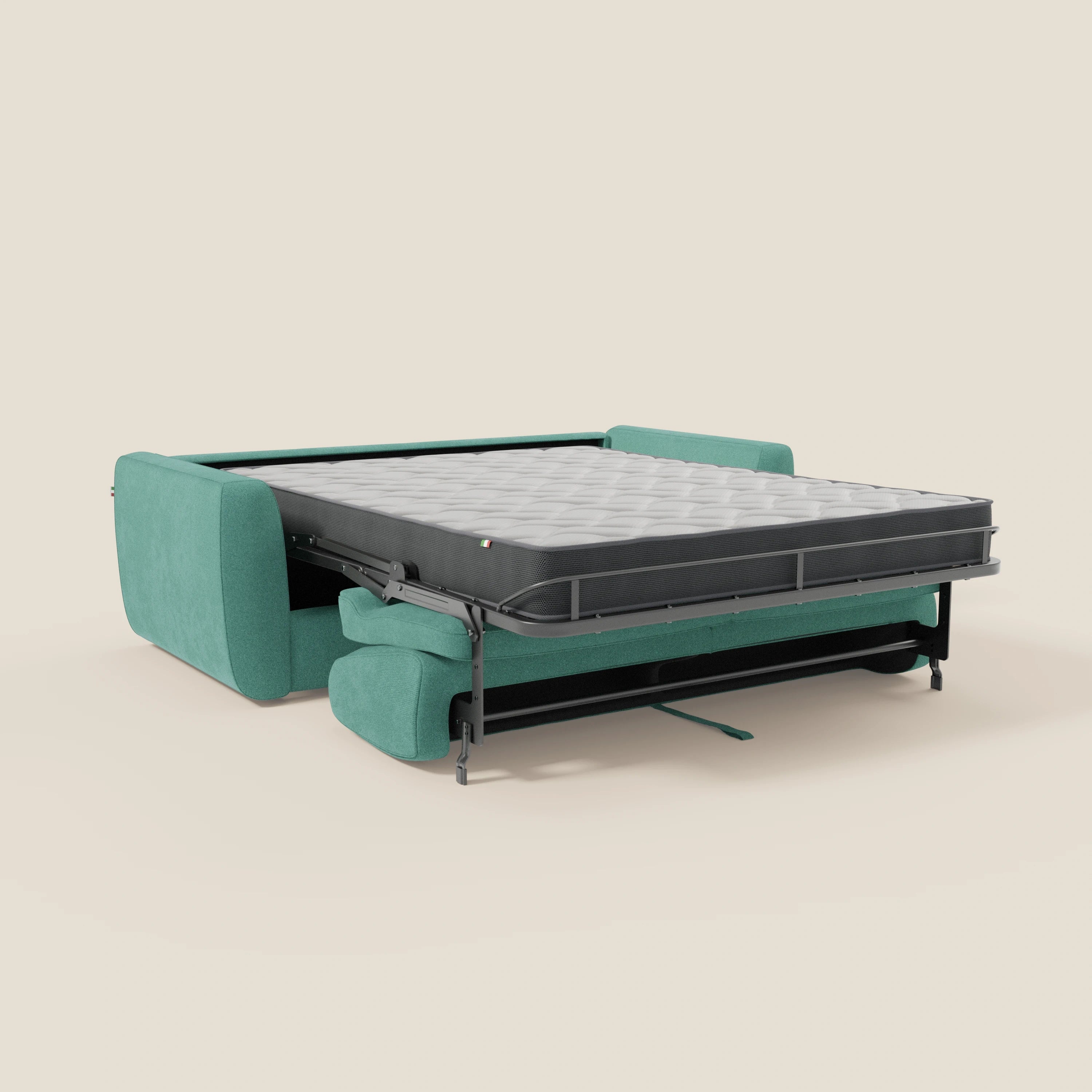 Leonida divano letto sfoderabile e materasso H18 cm - vano portaguanciali in tessuto Smacchiabile T23 verde acqua