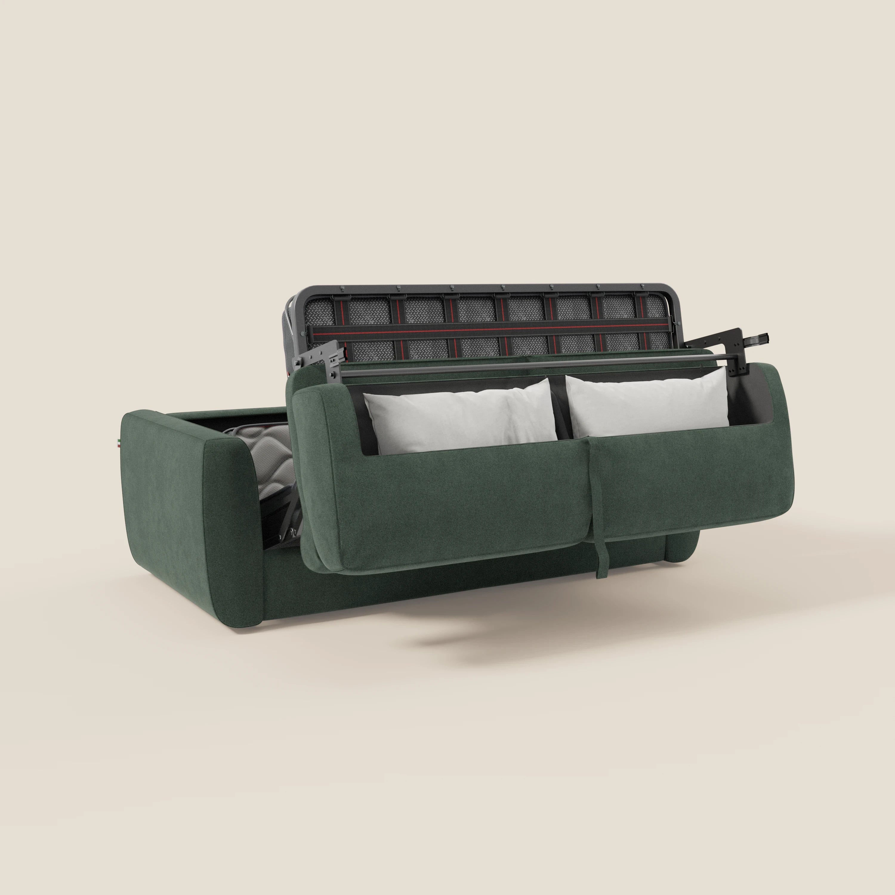 Leonida divano letto sfoderabile e materasso H18 cm - vano portaguanciali in tessuto Smacchiabile T23 verde