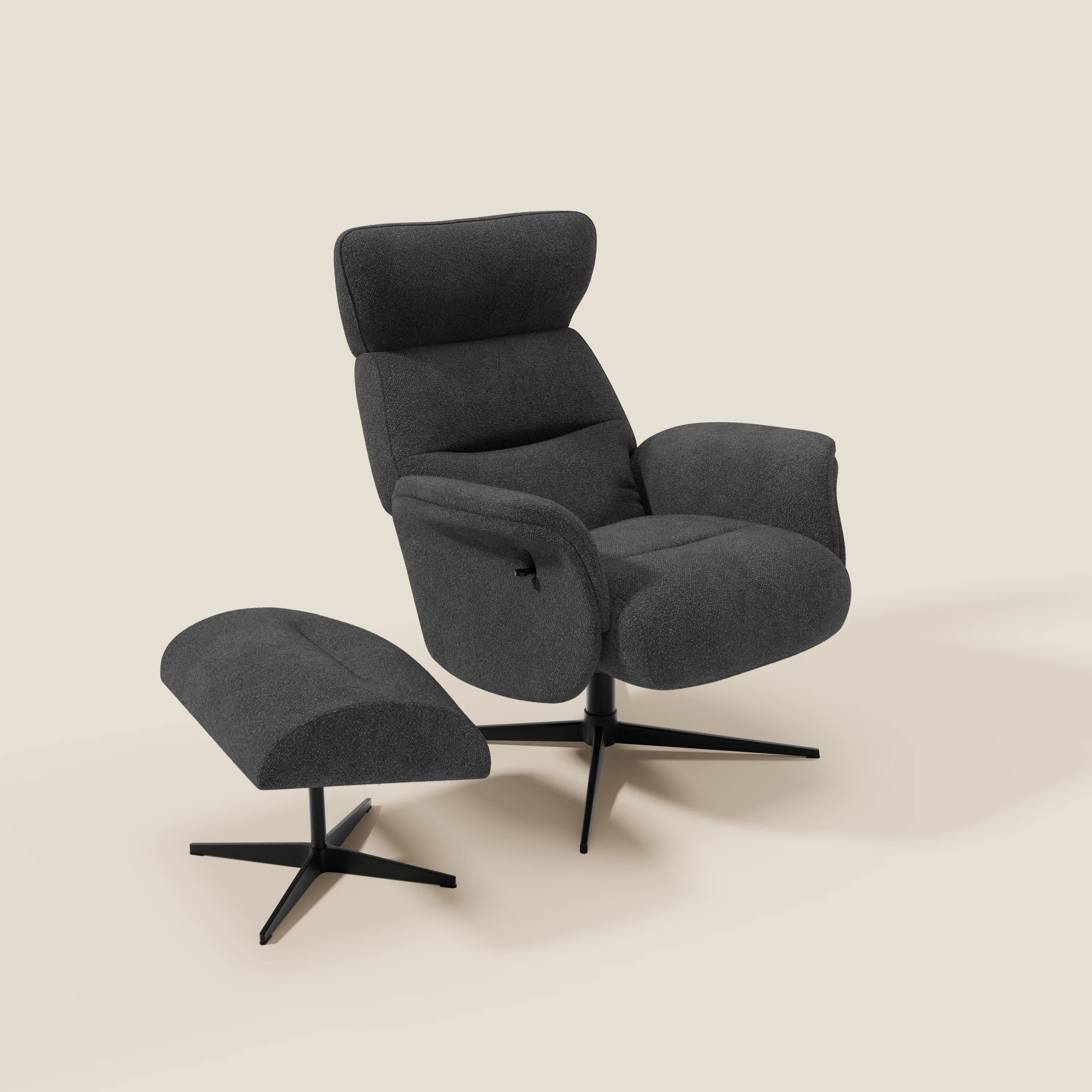 Lunor Poltrona relax reclinabile con pouf poggia-piedi in tessuto bouclé impermeabile T07 antracite