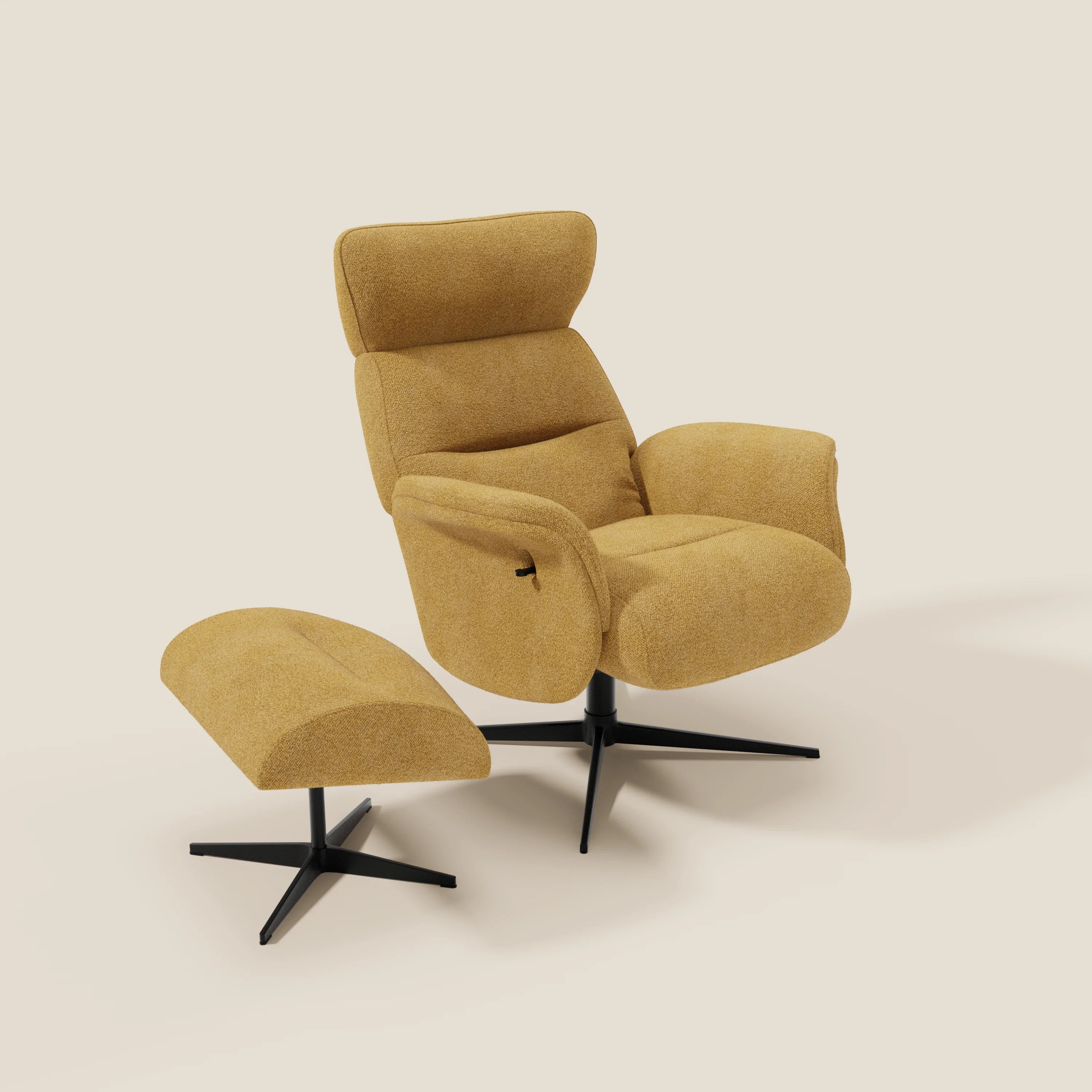 Lunor Poltrona relax reclinabile con pouf poggia-piedi in tessuto bouclé impermeabile T07 giallo