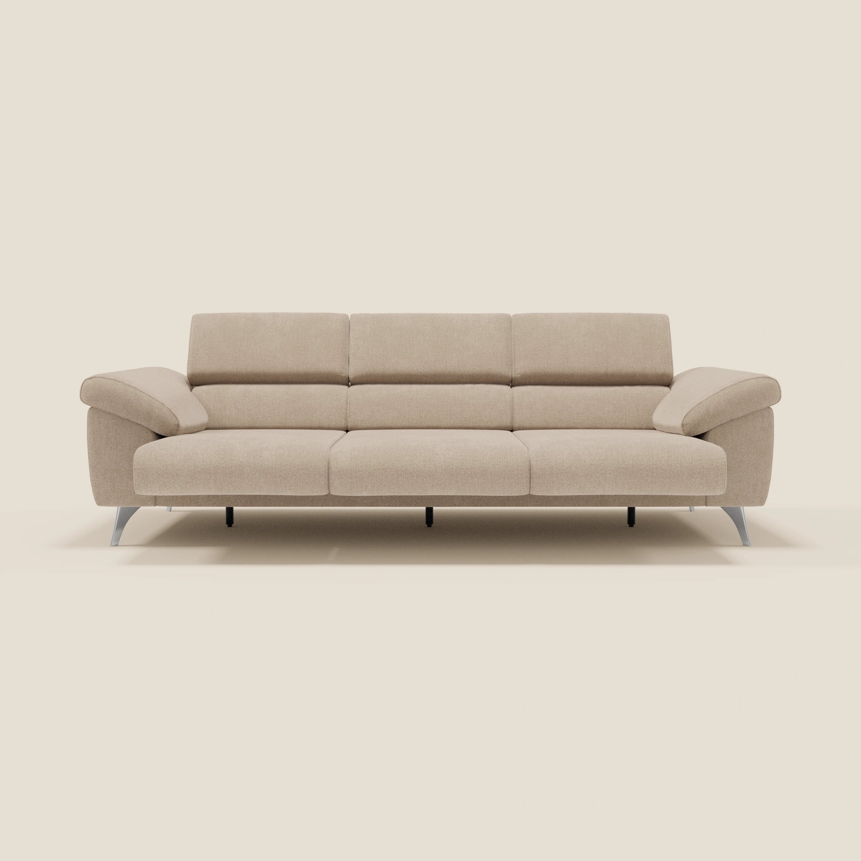 Donatello divano con 3 sedute allungabili braccioli contenitore e poggiatesta reclinabili in tessuto smacchiabile T23 beige