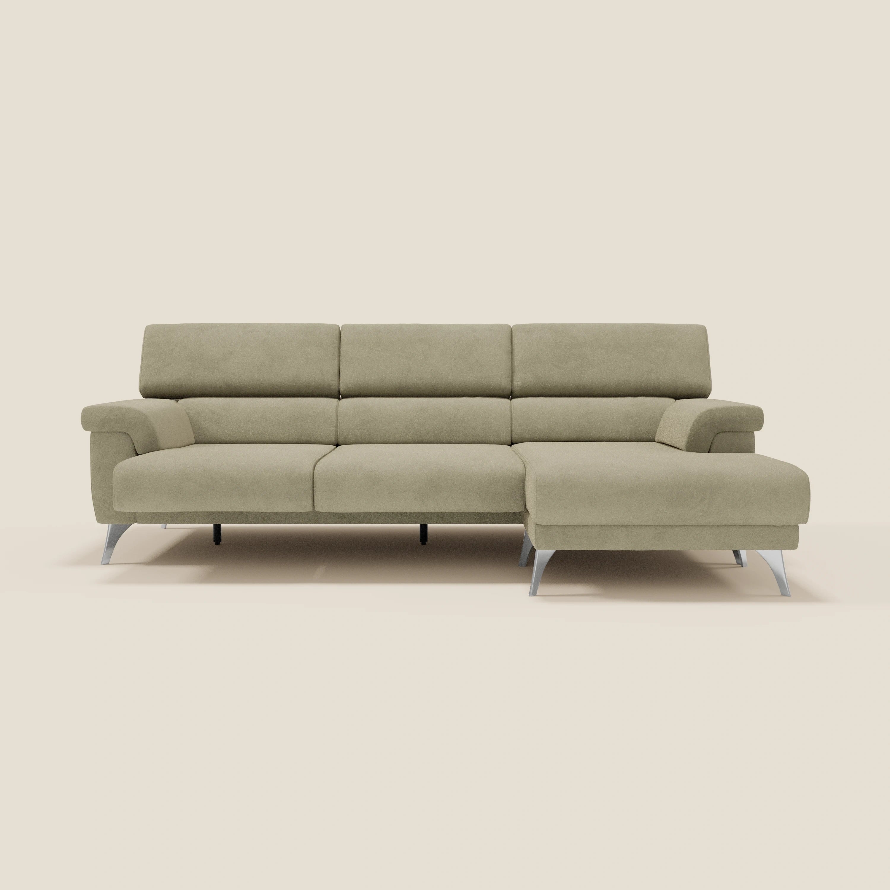 Raffaello Divano angolare con sedute scorrevoli e poggiatesta regolabili in microfibra smacchiabile T11 beige