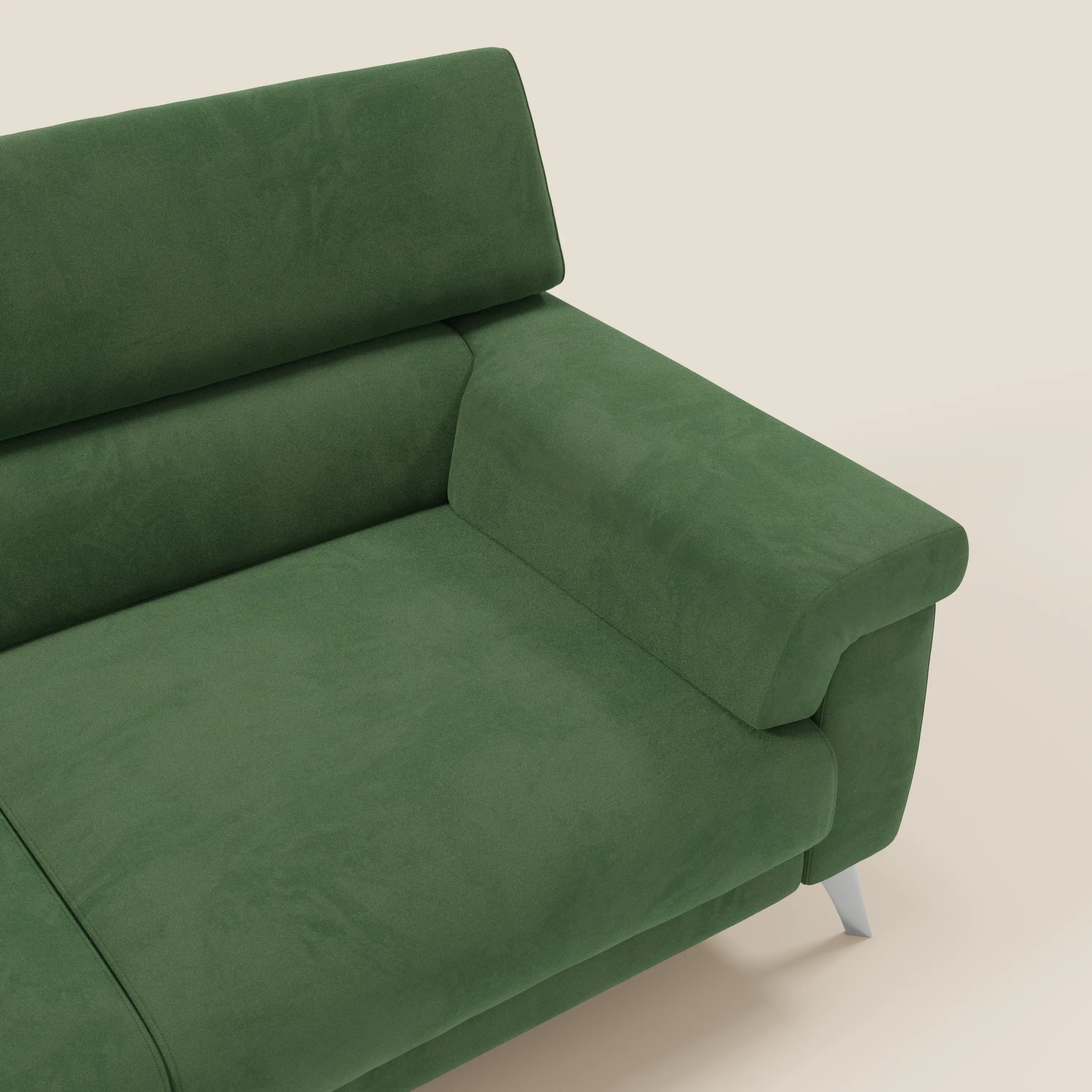 Raffaello divano con sedute allungabili e poggiatesta reclinabili in microfibra smacchiabile T11 verde