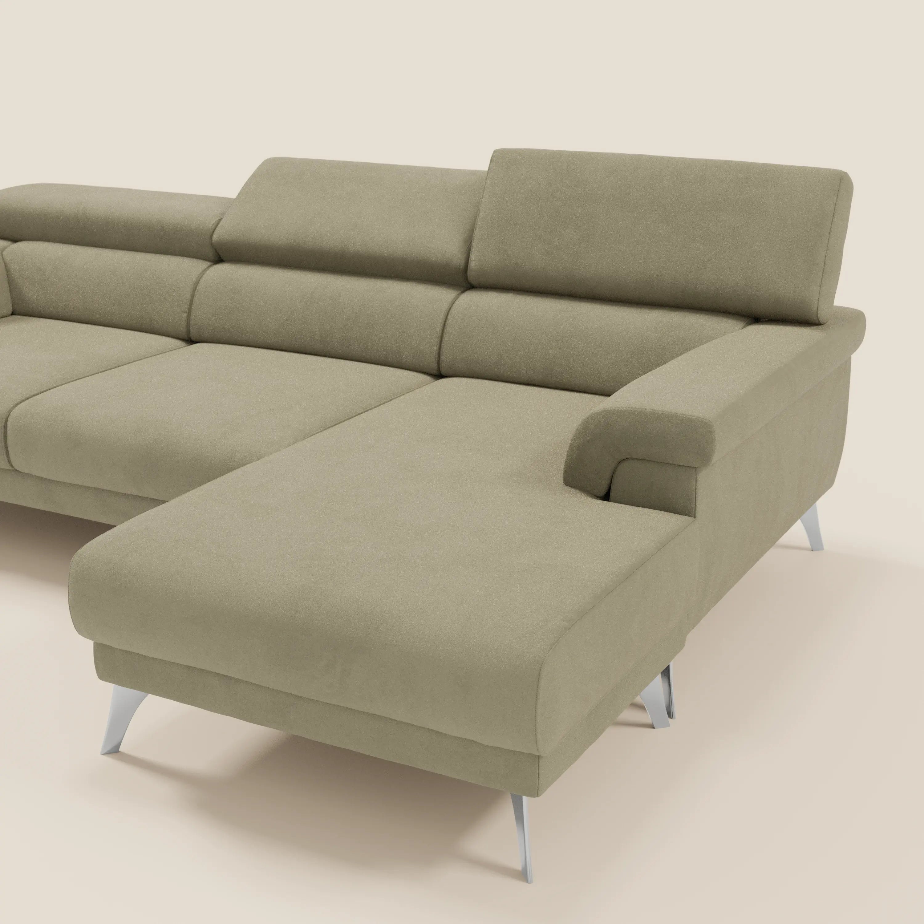 Raffaello Divano angolare con sedute scorrevoli e poggiatesta regolabili in microfibra smacchiabile T11 beige