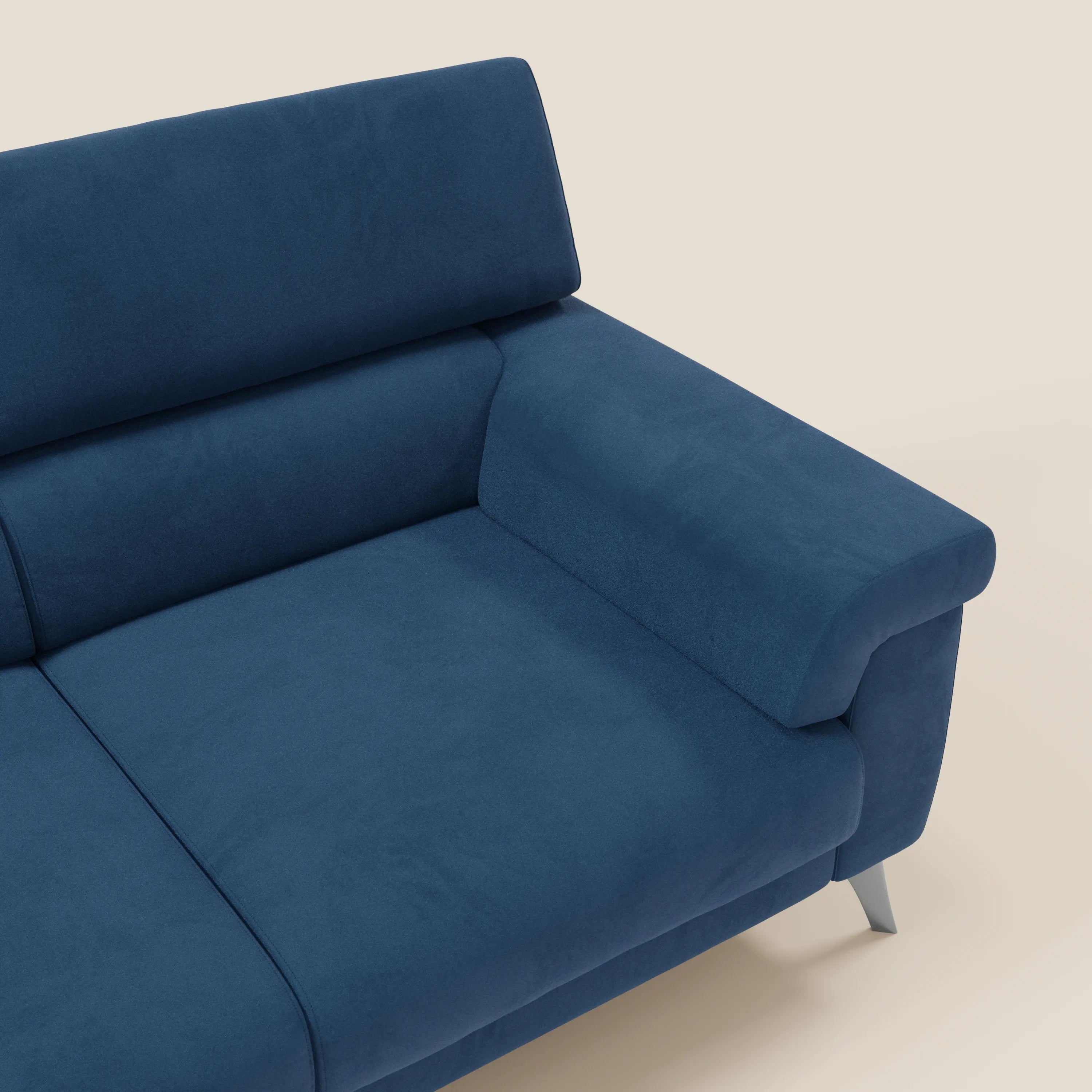 Raffaello divano con 3 sedute allungabili e poggiatesta reclinabili in microfibra smacchiabile T11 blu