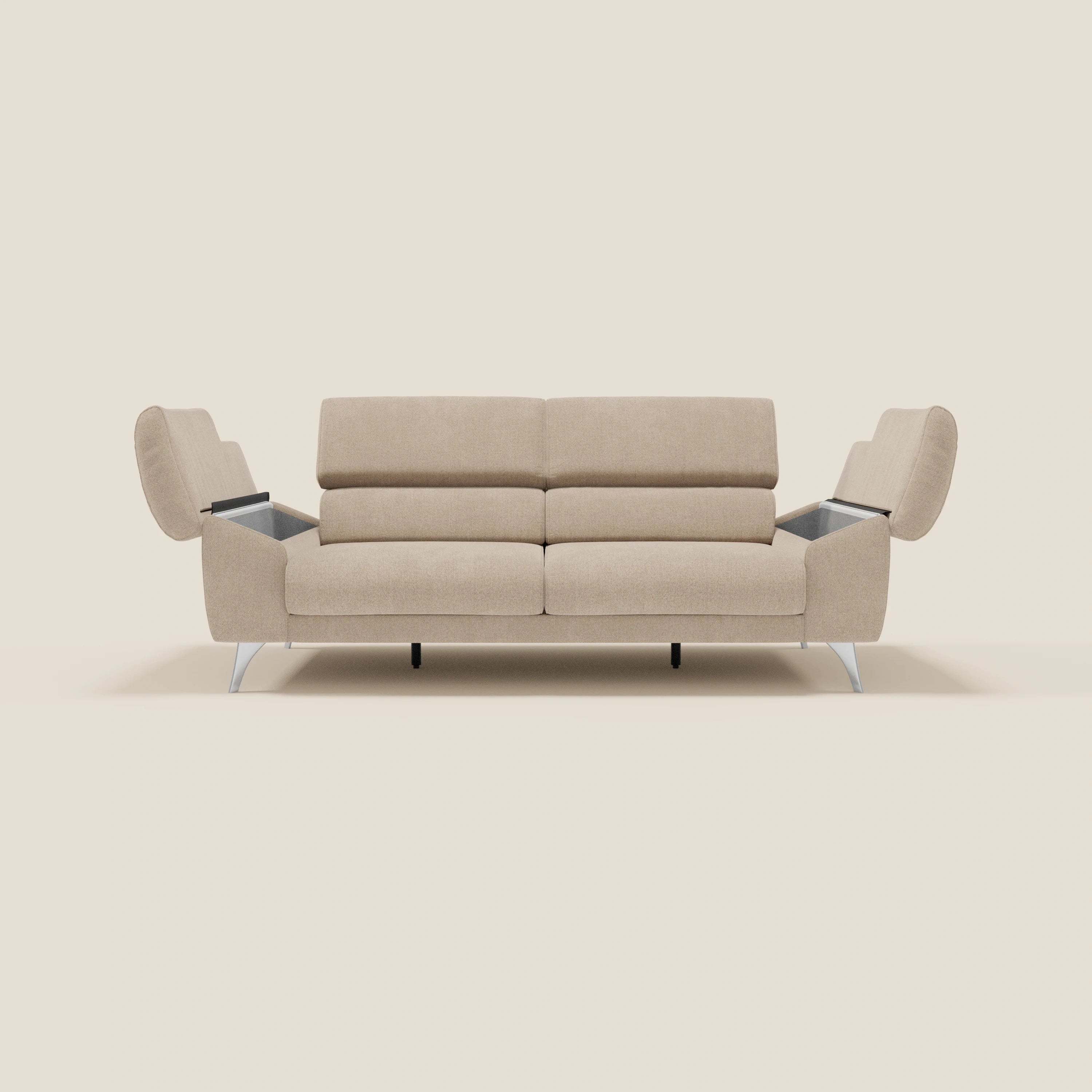 Donatello divano con sedute allungabili braccioli contenitore e poggiatesta reclinabili in tessuto smacchiabile T23 beige