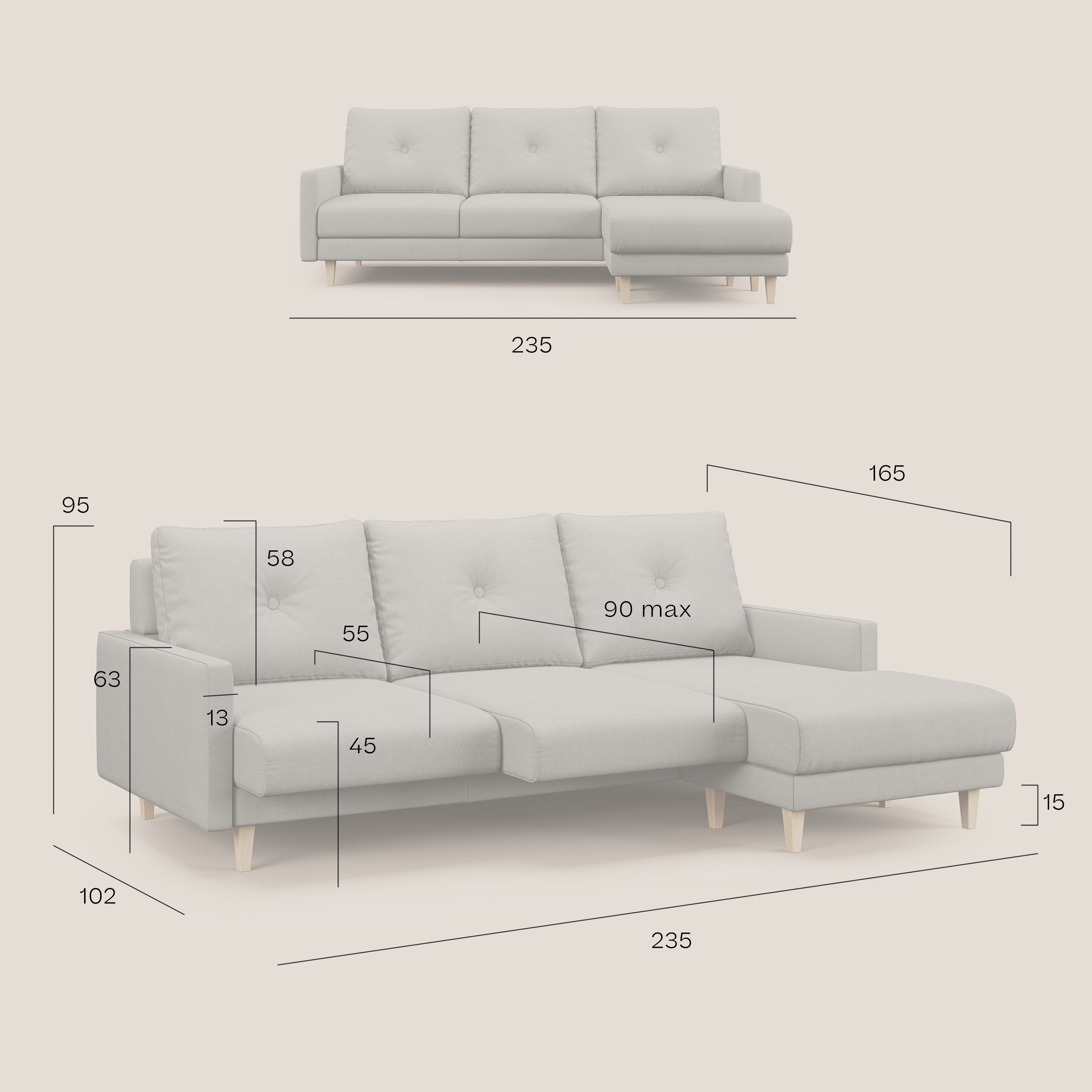 Matisse Divano angolare con sedute scorrevoli in tessuto morbido smacchiabile T17 - divani.store