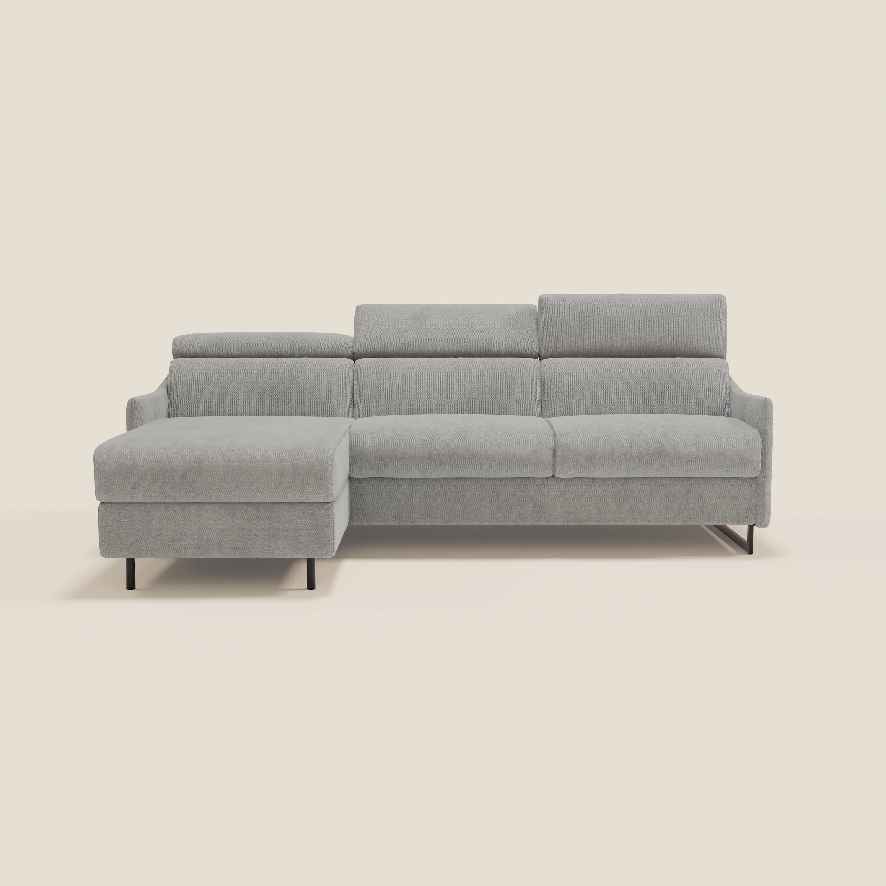 Loto Divano Letto Angolare con Penisola contenitore, Poggiatesta, Materasso Alto H18 in morbido tessuto impermeabile T14 - divani.store