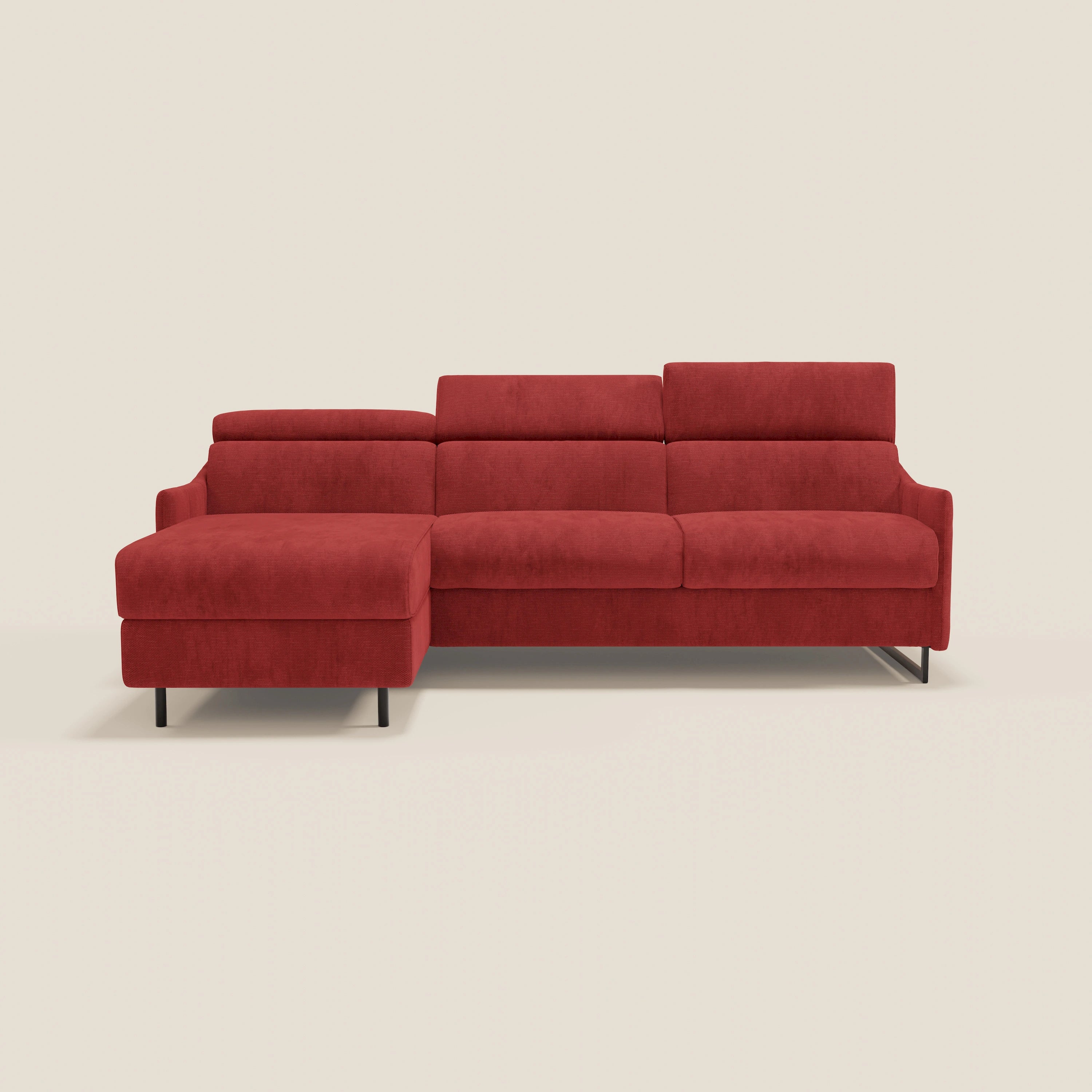 Loto Divano Letto Angolare con Penisola contenitore, Poggiatesta, Materasso Alto H18 in morbido tessuto impermeabile T14 - divani.store