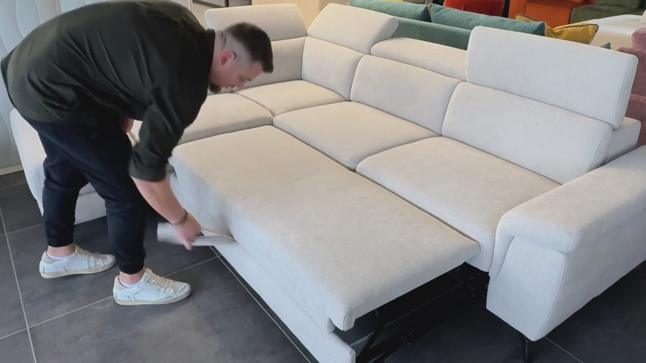Estro Divano angolare estraibile - poggiatesta reclinabili in tessuto impermeabile T14 panna - divani.store