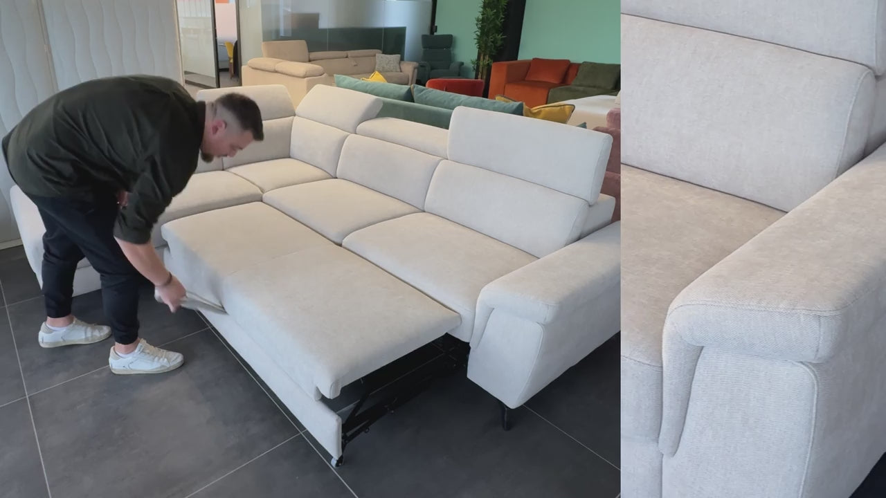 Estro Divano angolare estraibile - poggiatesta reclinabili in tessuto impermeabile T14 panna - divani.store