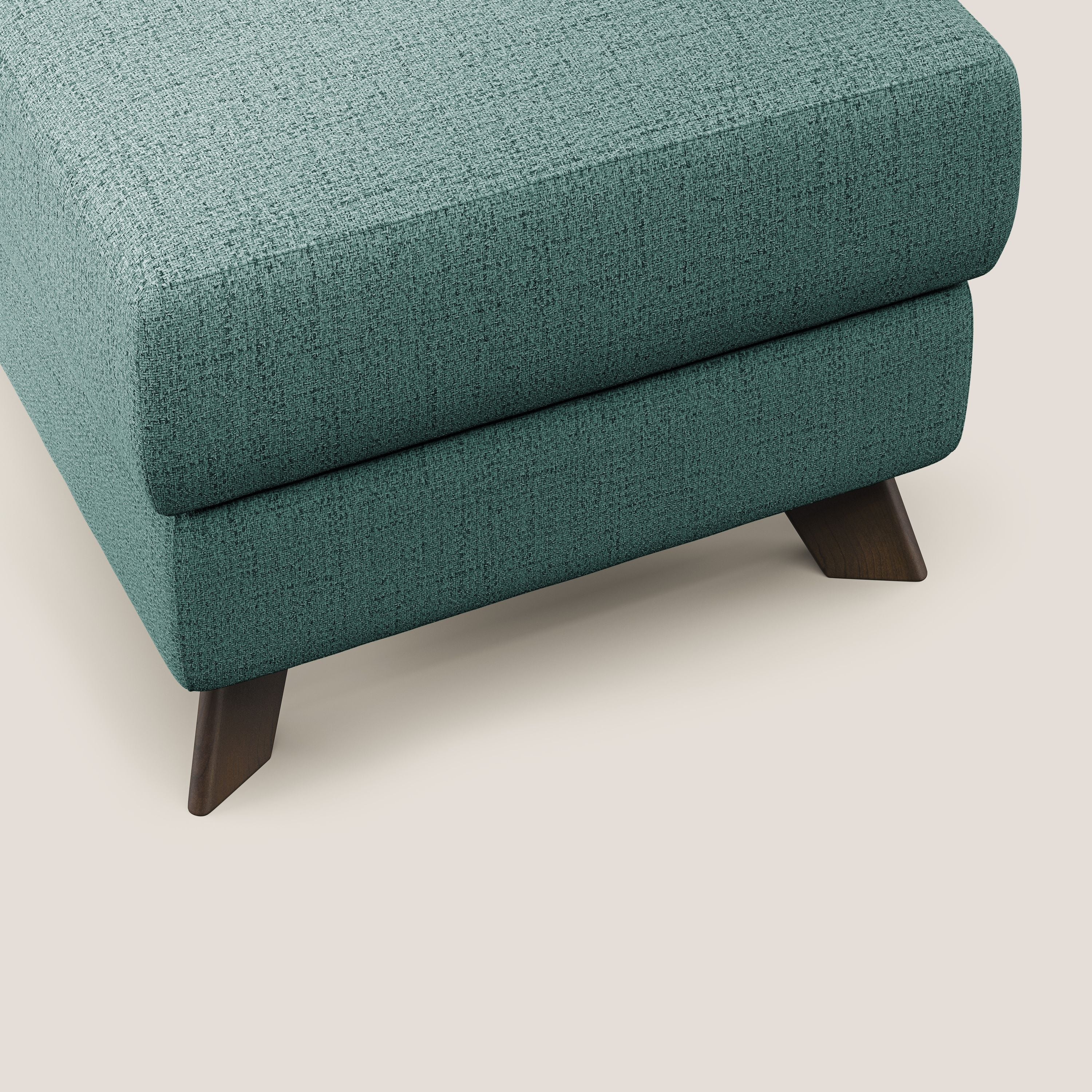 Moon Pouf contenitore e piedini alti in tessuto morbido impermeabile fiammato T03 verde acqua - divani.store