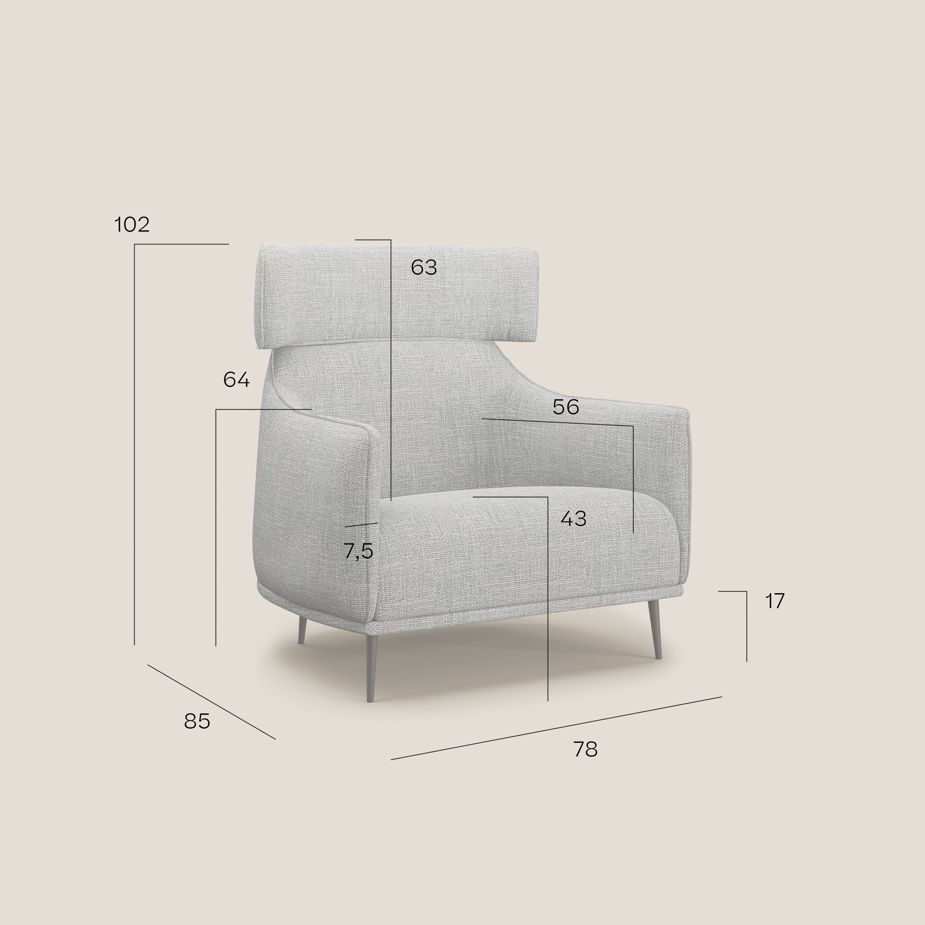 Zelda Poltroncina dal design moderno in morbido tessuto impermeabile T06 grigio - divani.store