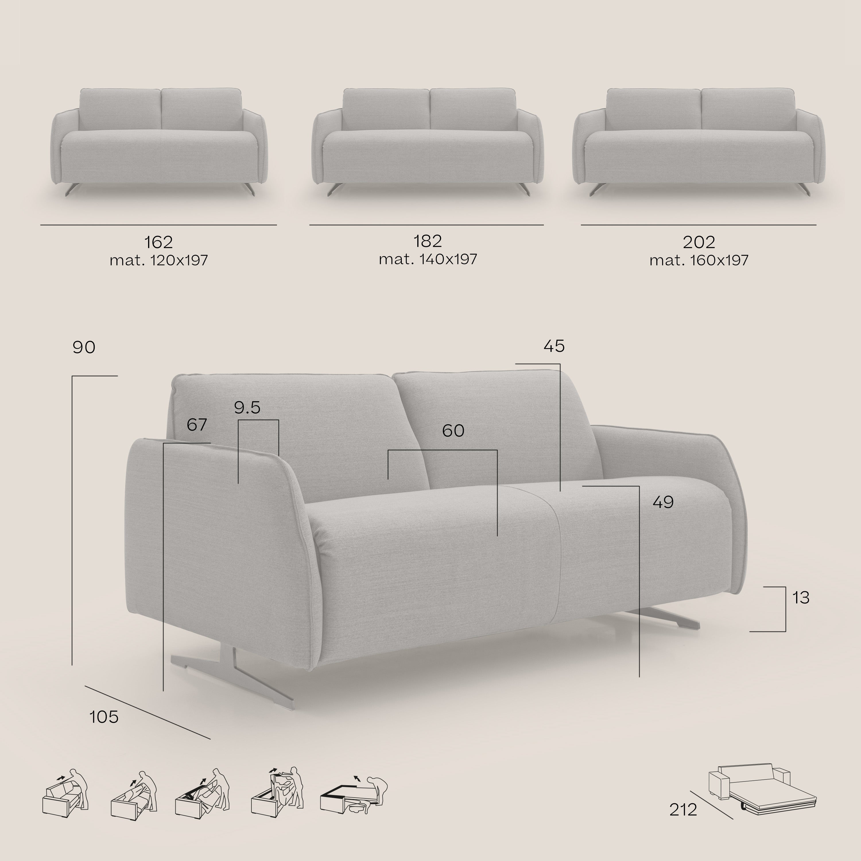 Texas Divano letto matrimoniale moderno in tessuto impermeabile T19 blu - divani.store