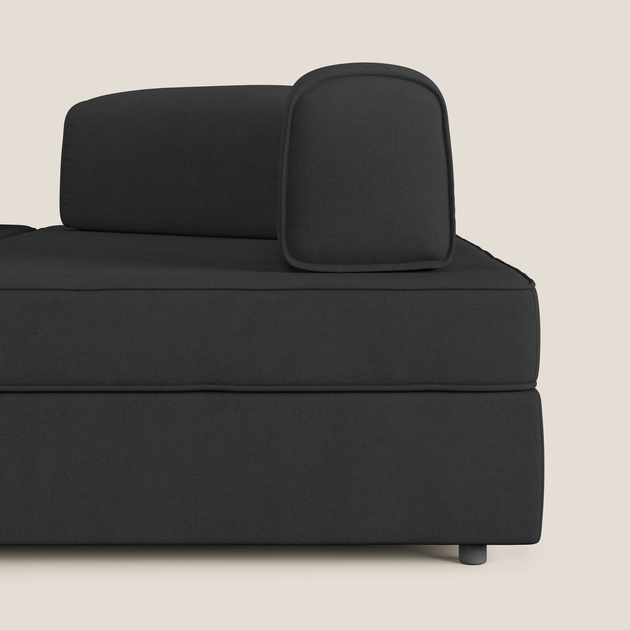 Liberty divano angolare con pouf estraibile e schienali movibili in tessuto morbido impermeabile T02