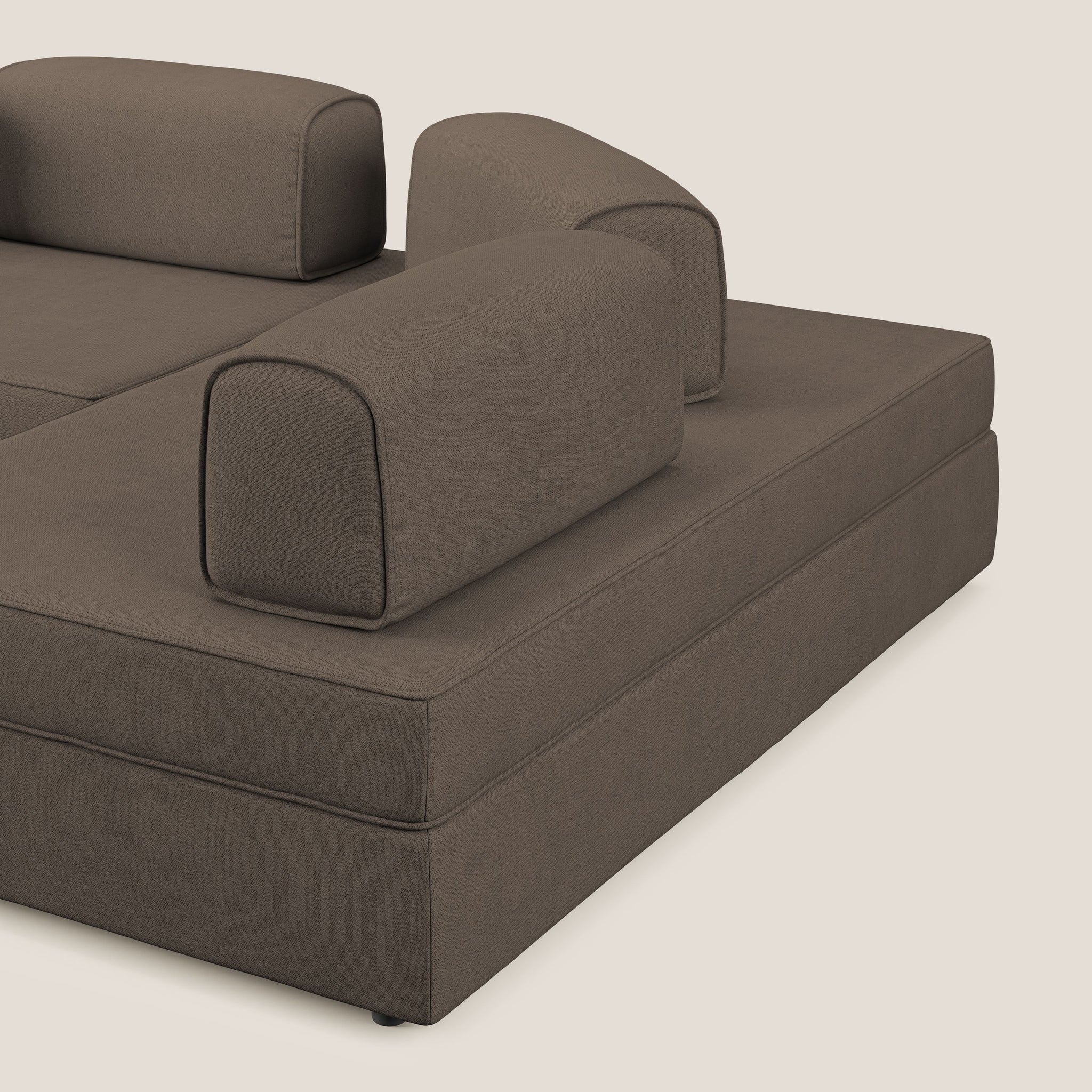 Liberty divano angolare con pouf estraibile e schienali movibili in tessuto morbido impermeabile T02