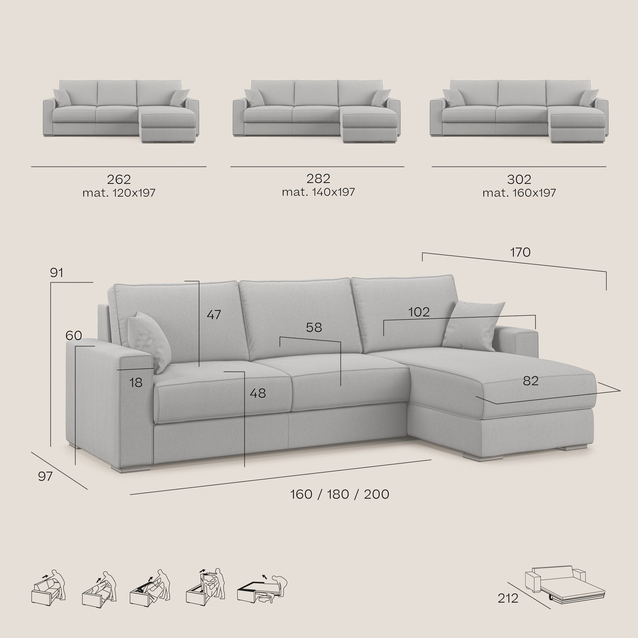 Dream Divano letto angolare in tessuto smacchiabile T05