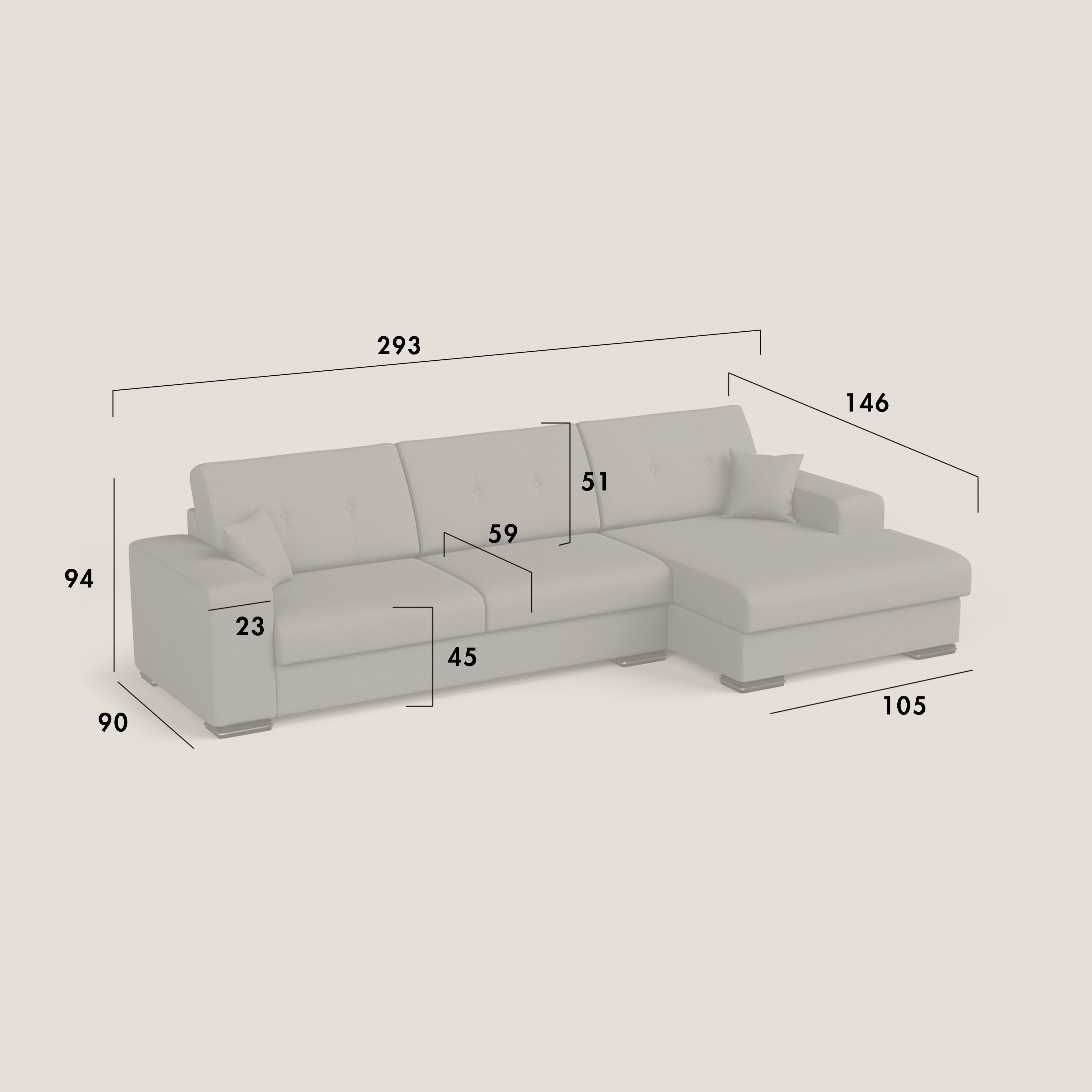 GIOVE Divano angolare Sinistro 293 cm 5 posti in tessuto impermeabile T02 BEIGE - divani.store