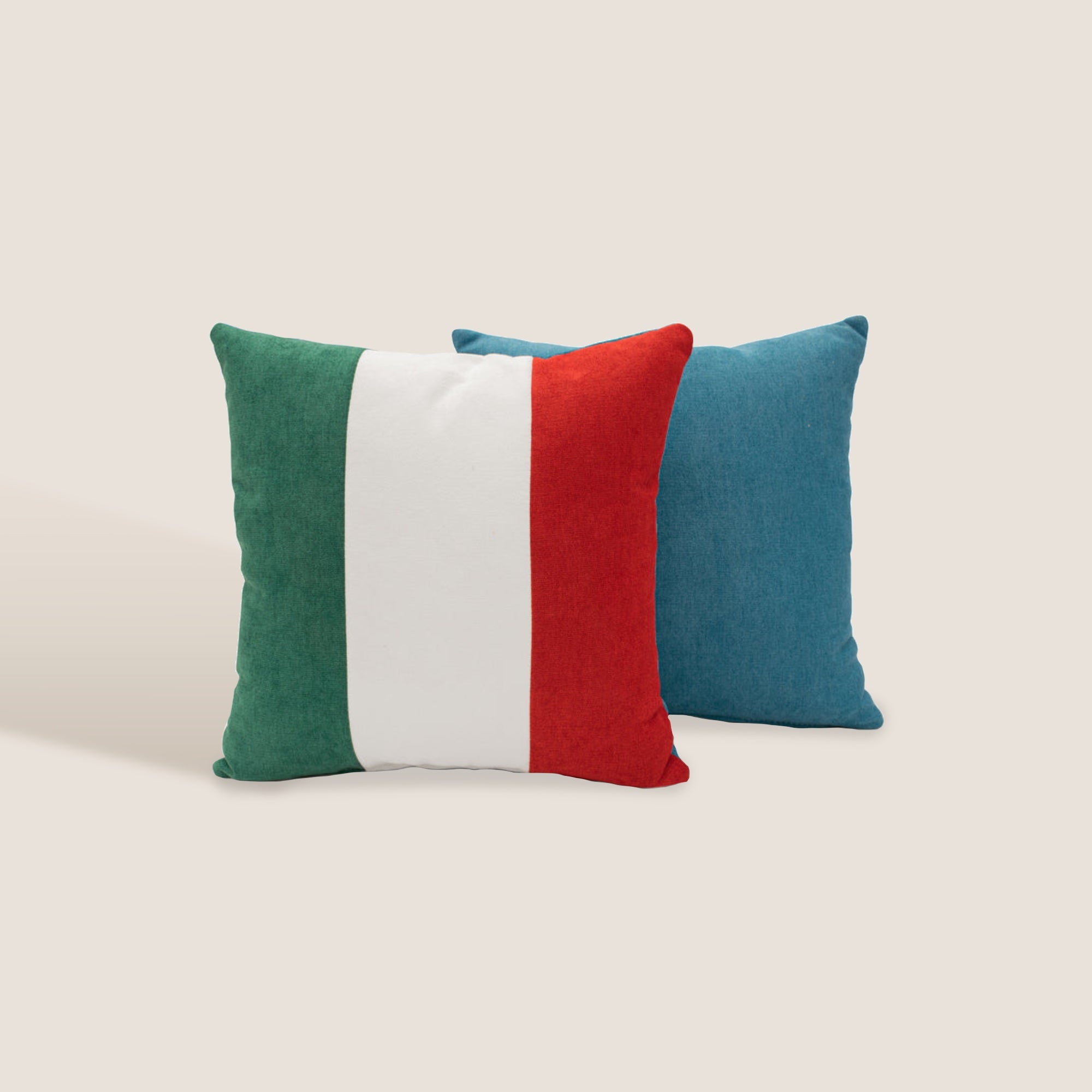 Italia cuscino doppia faccia con bandiera italiana e azzurro